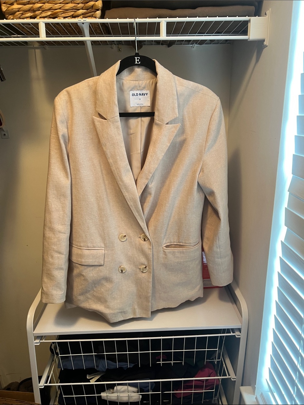 Old Navy Women's Beige Double-Breasted Linen Blazer